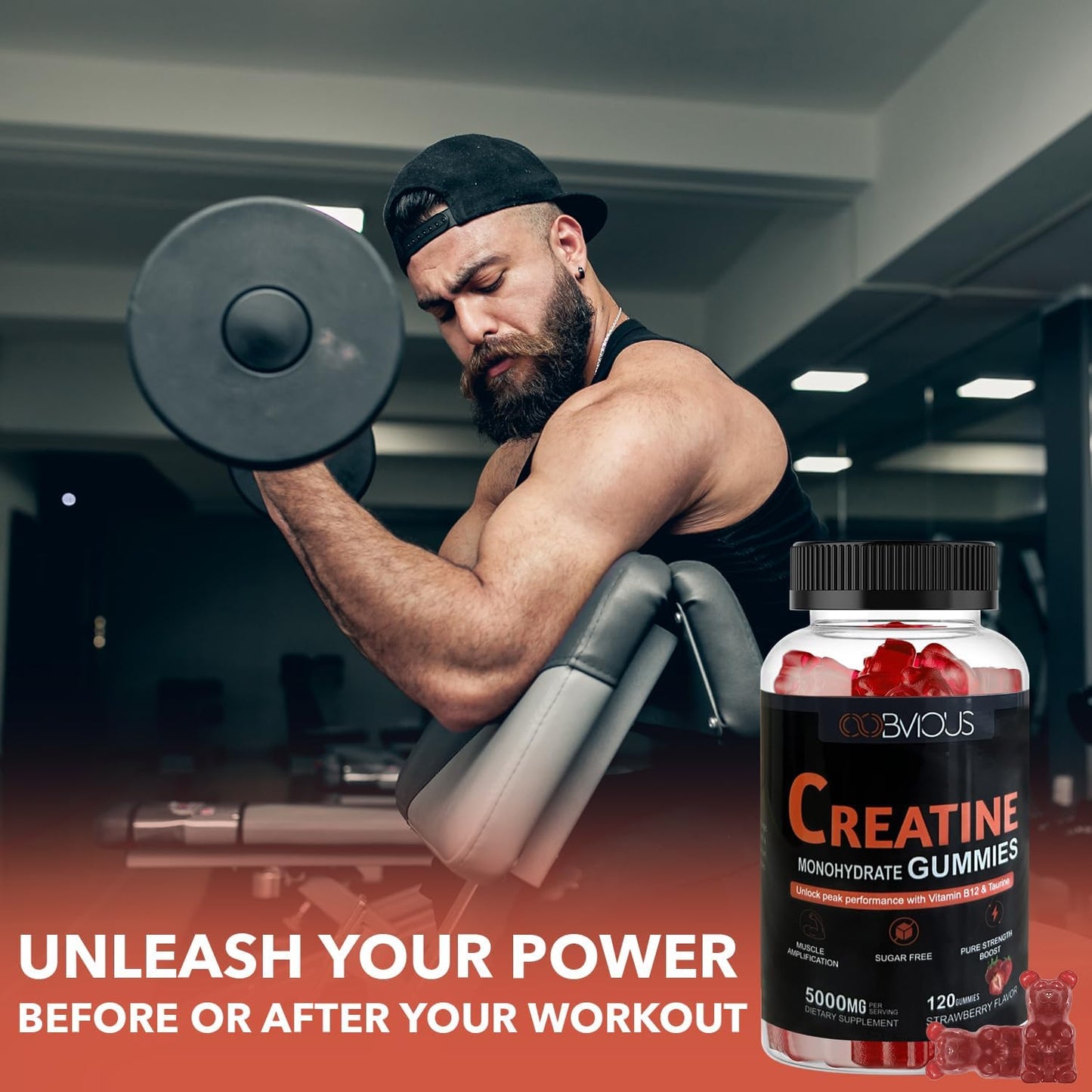 240 Sugar-Free Creatine Monohydrate Gummies for Men & Women - 5g Pre-Workout Gummy with L-Taurine, Betaine Anhydrous, Alpha GPC, Vitamin B12 - Muscle Strength & Energy Boost - Chewable (2 Pack)