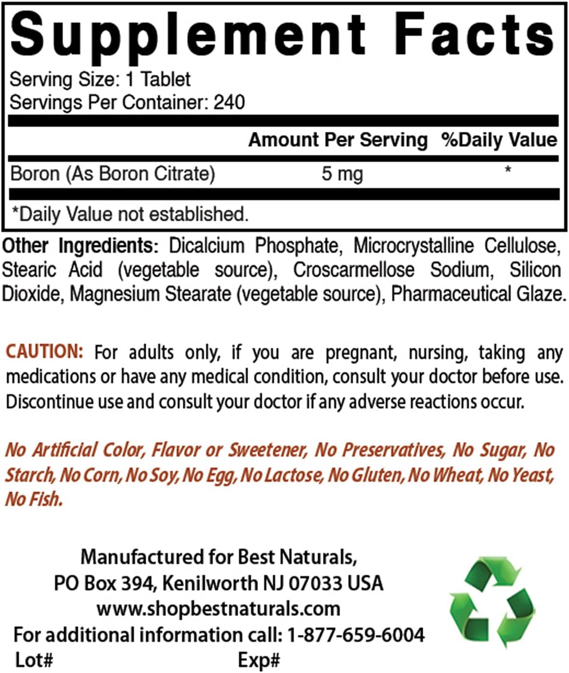 240 Tablets of Best Naturals Boron Supplements 5 mg - Pack of 2