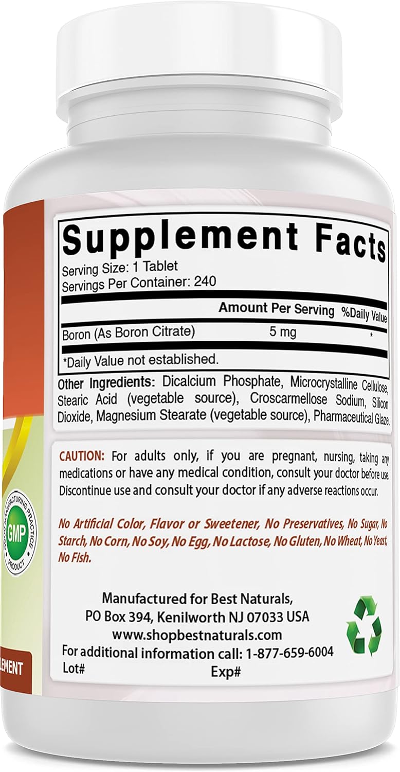 240 Tablets of Best Naturals Boron Supplements 5 mg - Pack of 2