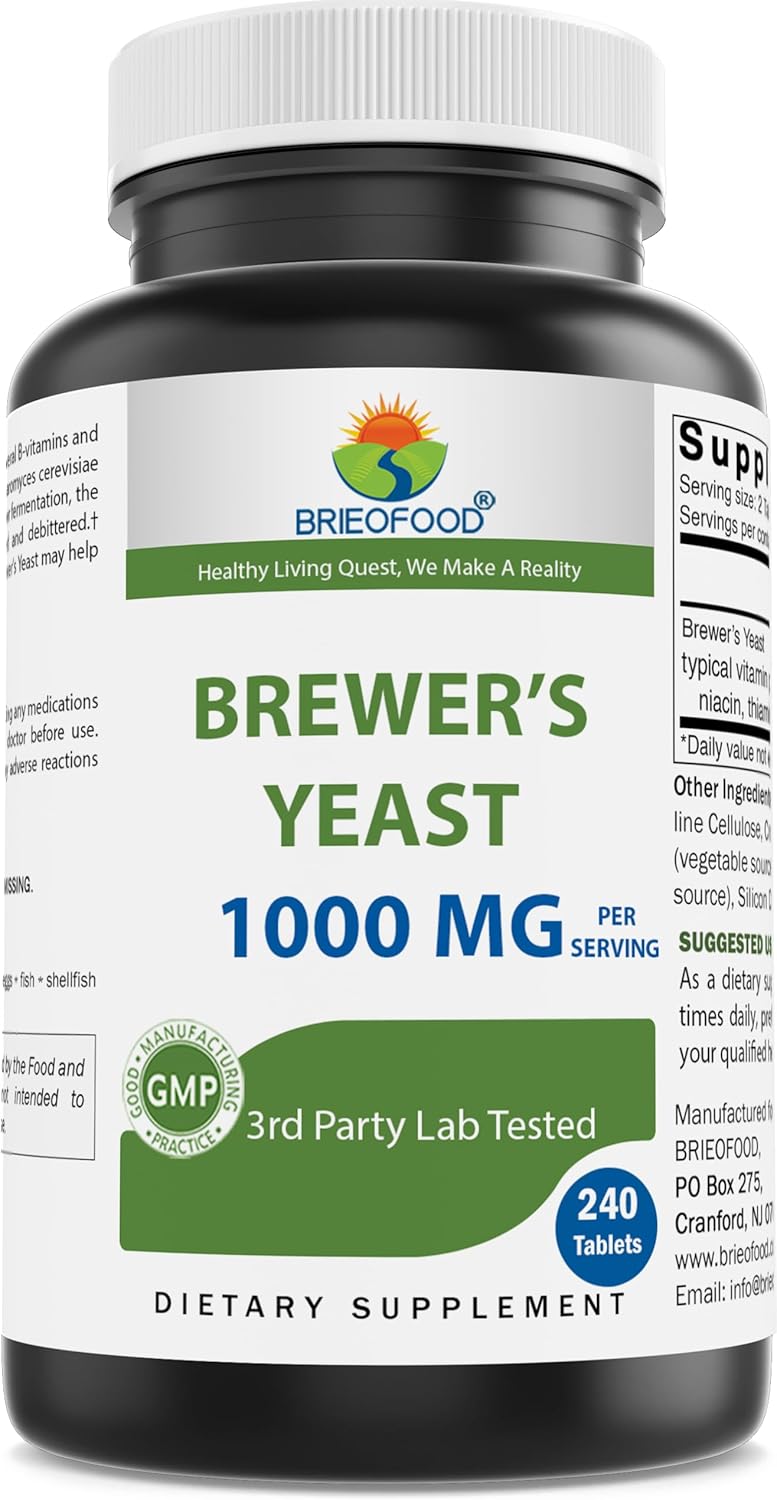 240 Tablets of Brieofood Brewers Yeast - 1000 mg per Serving - Third-Party Tested for Purity & Quality