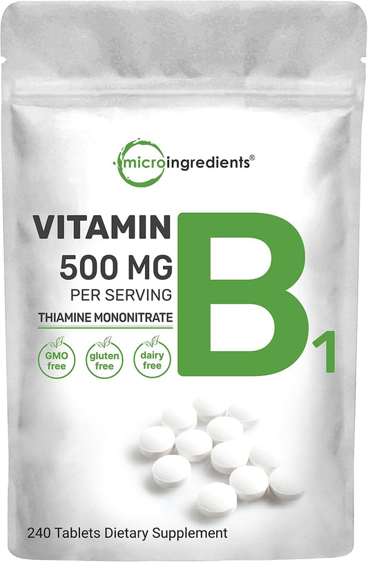 240 Tablets of Micro Ingredients Vitamin B1 500mg | Thiamine Supplement for Metabolism & Nervous System | Essential B Vitamin for Overall Health | Non-GMO, Easy to Swallow Tablets