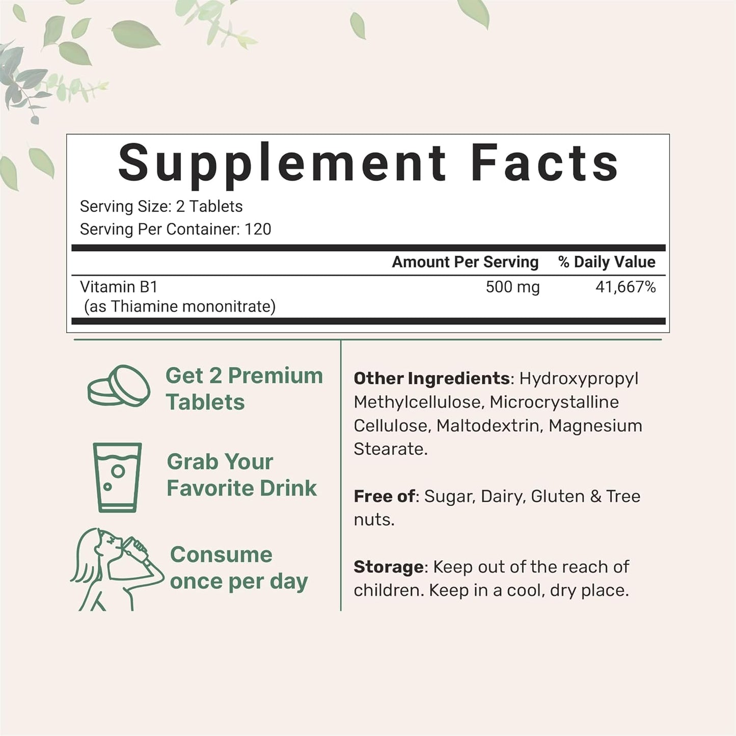240 Tablets of Micro Ingredients Vitamin B1 500mg | Thiamine Supplement for Metabolism & Nervous System | Essential B Vitamin for Overall Health | Non-GMO, Easy to Swallow Tablets