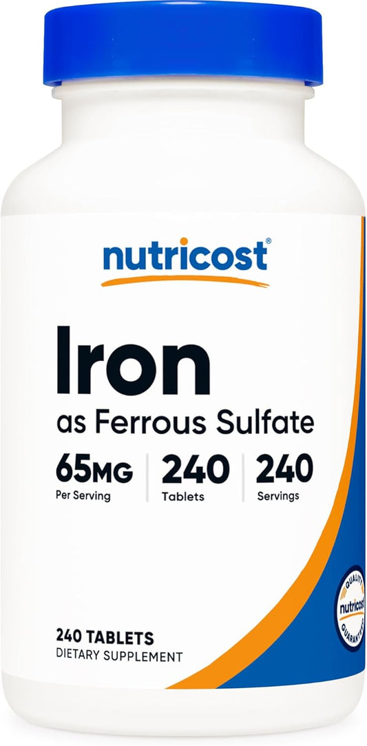 240 Tablets of Nutricost Iron (Ferrous Sulfate) 65mg - Non-GMO & Gluten Free