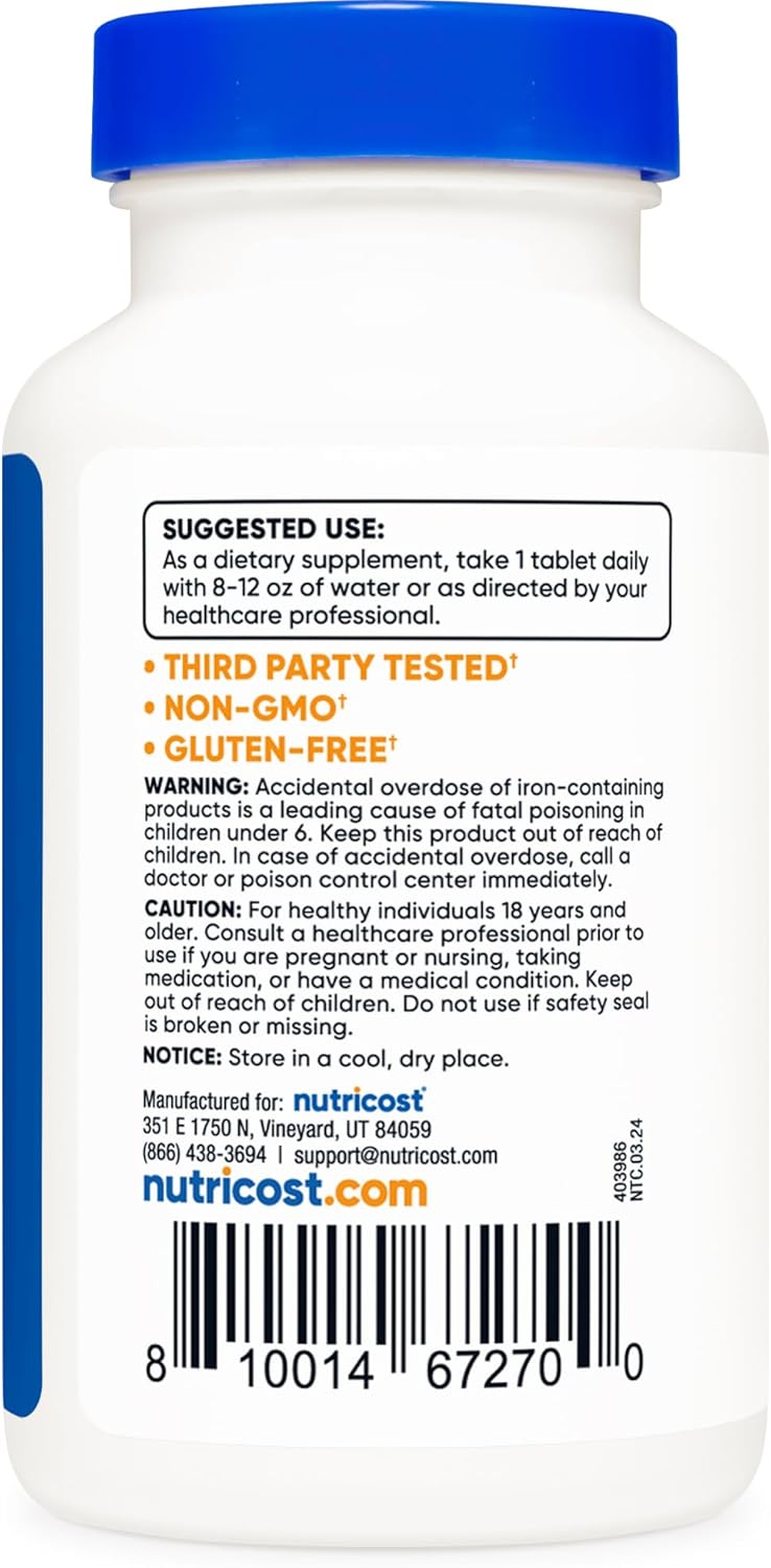 240 Tablets of Nutricost Iron (Ferrous Sulfate) 65mg - Non-GMO & Gluten Free