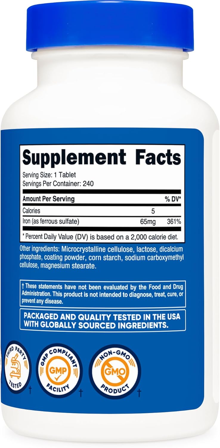 240 Tablets of Nutricost Iron (Ferrous Sulfate) 65mg - Non-GMO & Gluten Free