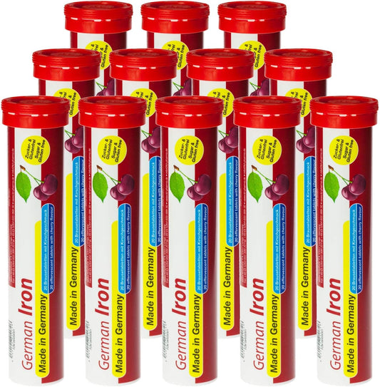 240 Vegan Cherry Flavored Effervescent Iron Tablets - 14 mg - T&D German Made