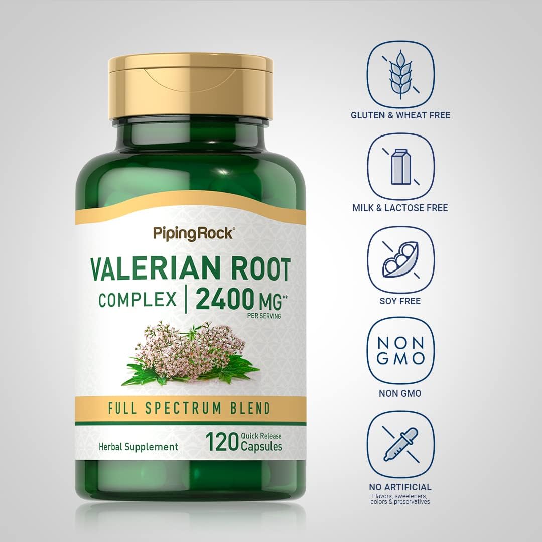 2400 mg Valerian Root Extract Capsules | 120 Count | Herbal Supplement Blend | Non-GMO, Gluten Free | Piping Rock