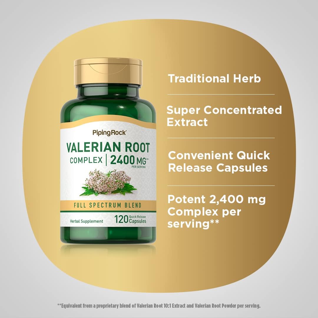 2400 mg Valerian Root Extract Capsules | 120 Count | Herbal Supplement Blend | Non-GMO, Gluten Free | Piping Rock
