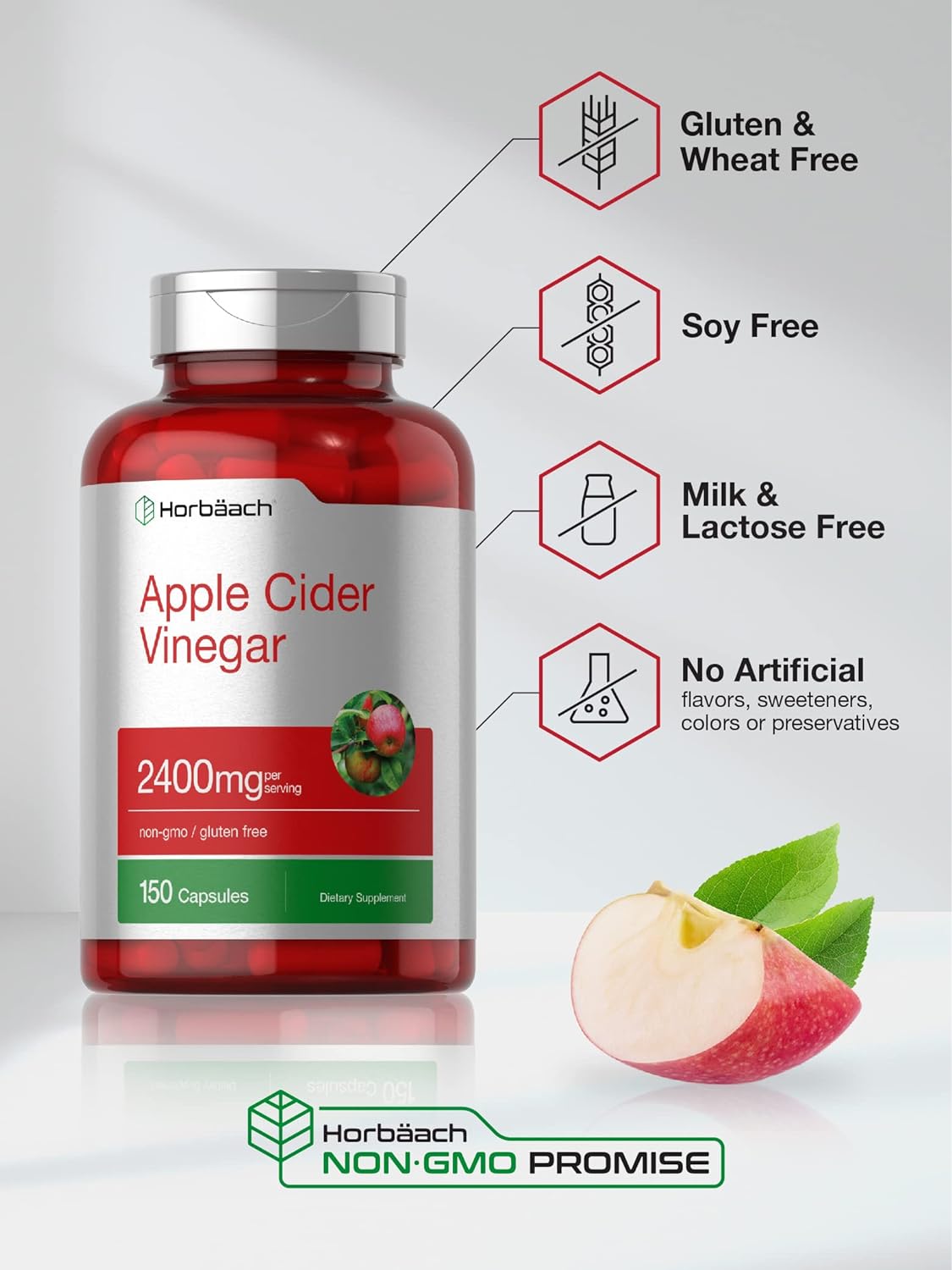 2400mg Apple Cider Vinegar Capsules - 150 Count Non-GMO & Gluten Free Supplement by Horbäach