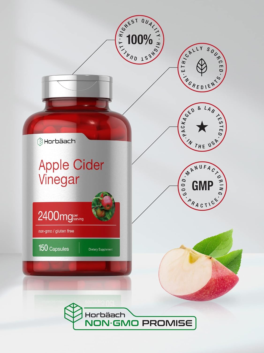 2400mg Apple Cider Vinegar Capsules - 150 Count Non-GMO & Gluten Free Supplement by Horbäach