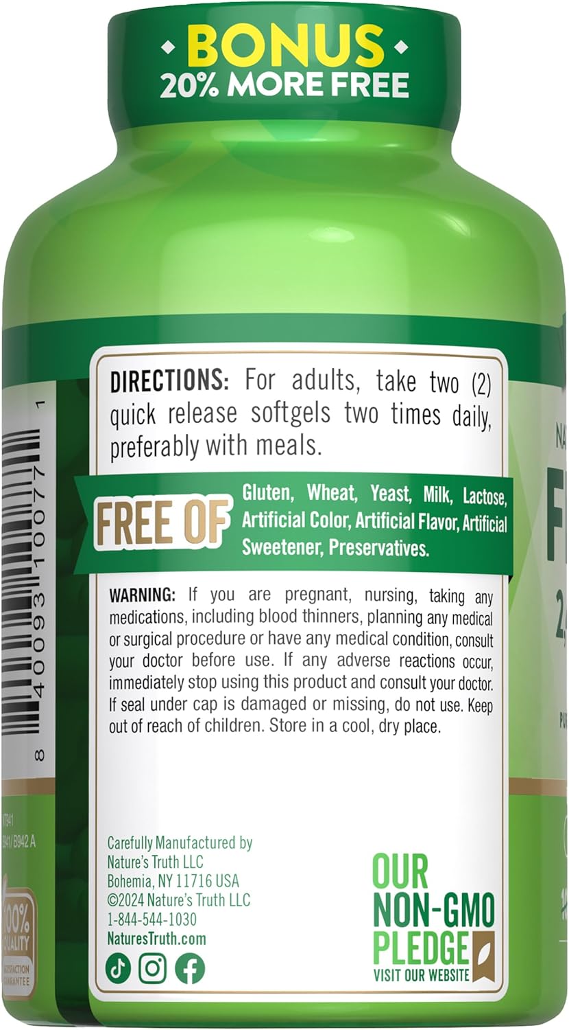 2400mg Fish Oil Softgels with 720mg Omega 3 - Burpless Lemon Flavor - Non-GMO & Gluten Free - 120 Quick Release Pills