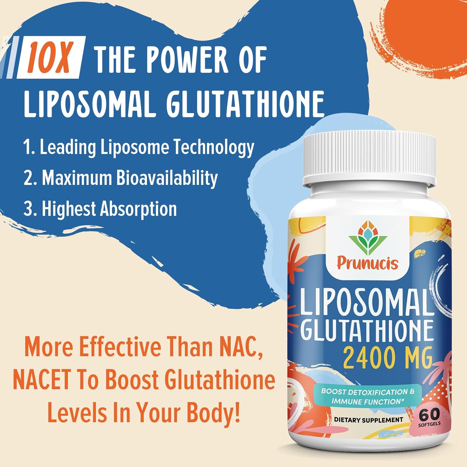 2400MG Liposomal Glutathione with Vitamin C - Enhanced Absorption Antioxidant Supplement for Immune Support - Non GMO, 120 Softgels