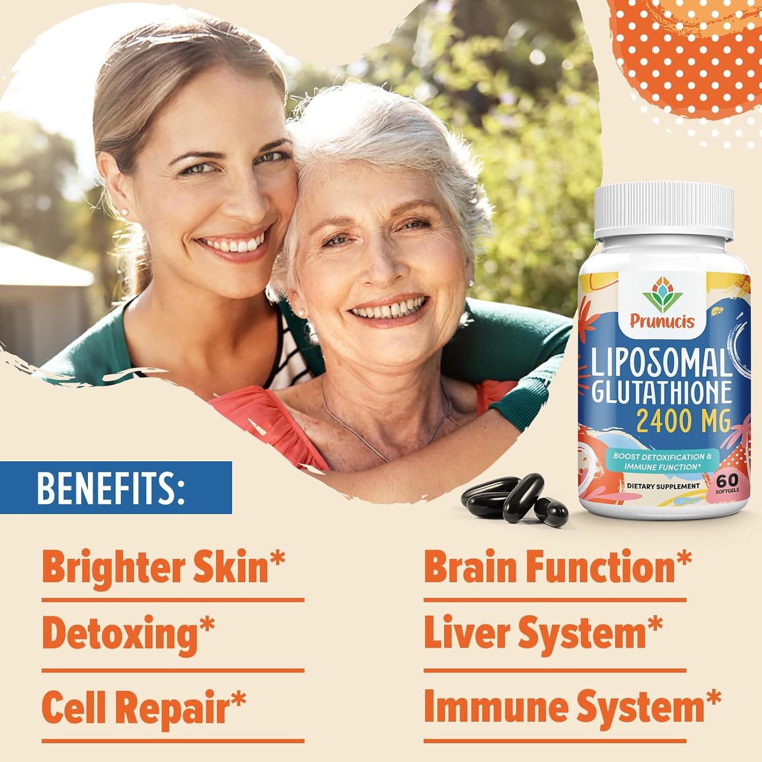 2400MG Liposomal Glutathione with Vitamin C - Enhanced Absorption Antioxidant Supplement for Immune Support - Non GMO, 120 Softgels