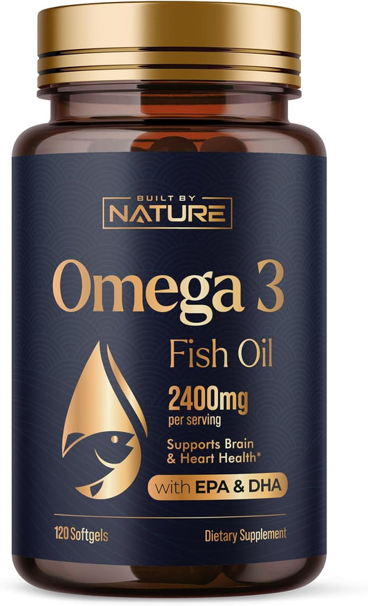 2400mg Omega-3 Fish Oil Supplement with EPA & DHA for Heart and Brain Health - Sustainably Sourced Wild Caught Peruvian Anchovy - Non-GMO - 120 Softgels