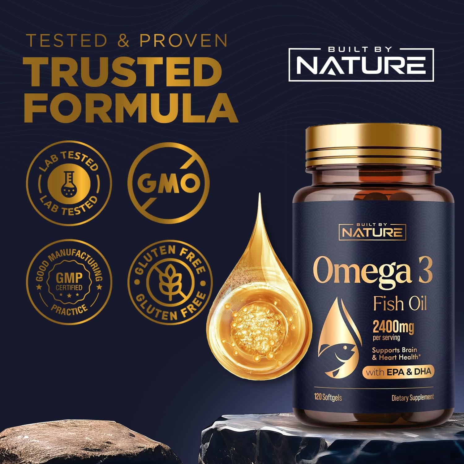 2400mg Omega-3 Fish Oil Supplement with EPA & DHA for Heart and Brain Health - Sustainably Sourced Wild Caught Peruvian Anchovy - Non-GMO - 120 Softgels