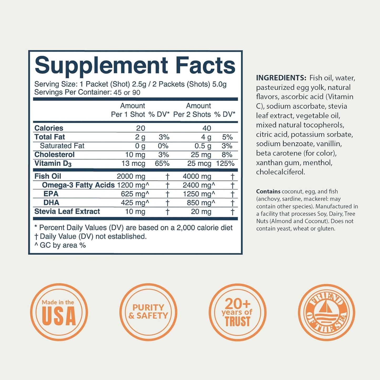 2400mg Omega-3 Fish Oil + Vitamin D Squeeze Packets - Wild-Caught, No Fishy Taste - 3X Absorption - Brain & Heart Health Support - 90 Servings, Citrus Burst