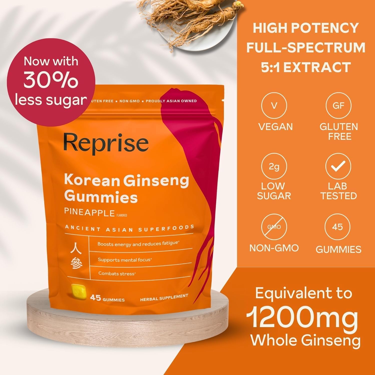 240mg Korean Red Ginseng Gummies for Energy, Memory, and Immunity - Pack of 45 (3 Pack)