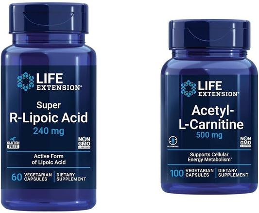 240mg Life Extension Super R-Lipoic Acid & Acetyl-L-Carnitine Capsules for Cellular Energy & Brain Health - 100 Count