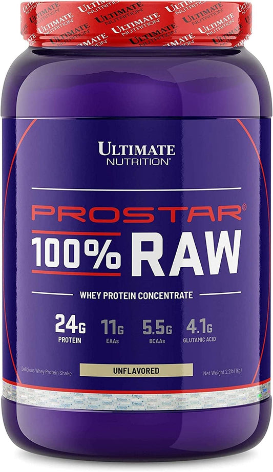 24g Protein Per Serving Ultimate Nutrition RAW Whey Protein Concentrate Powder - Unflavored, 2.2lbs