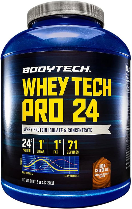 24g Whey Tech Pro24 Protein Powder - Rich Chocolate Flavor for Muscle Growth and Recovery, 5 lbs - 71 Servings. Optimize Fitness & Performance.