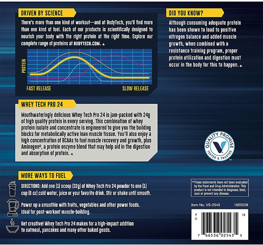 24g Whey Tech Pro24 Protein Powder - Rich Chocolate Flavor for Muscle Growth and Recovery, 5 lbs - 71 Servings. Optimize Fitness & Performance.