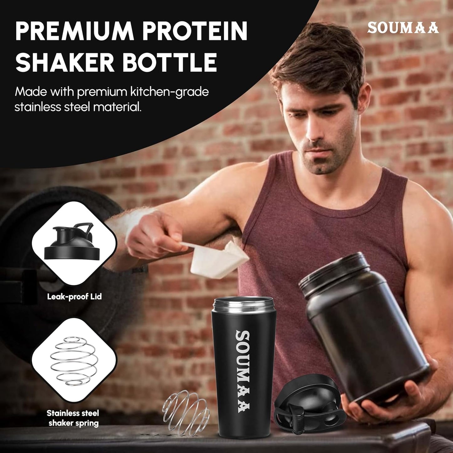 24oz Insulated Stainless Steel Protein Shaker Bottle with Mixing Ball - Ideal for Protein Powders, Smoothies, and Pre-Workouts