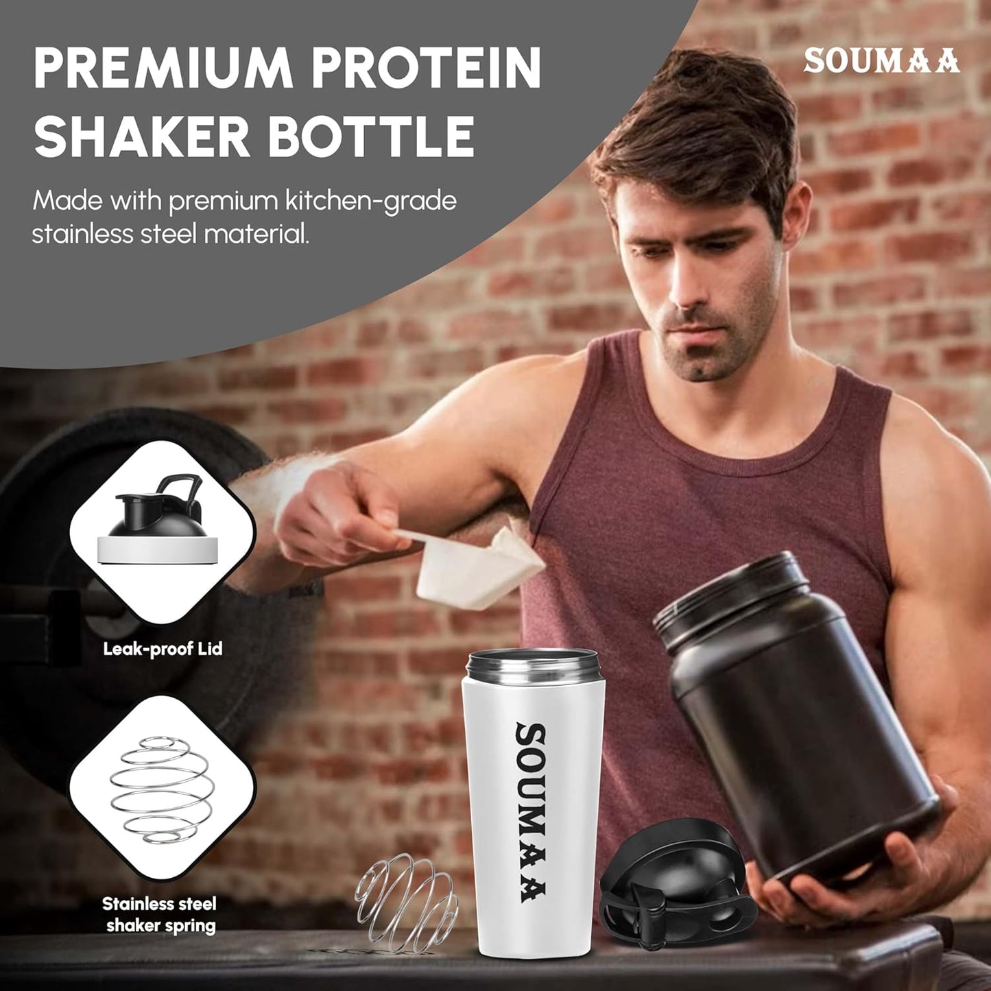 24oz Insulated Stainless Steel Protein Shaker Bottle with Mixing Ball - Ideal for Blending Powders, Smoothies, and Supplements