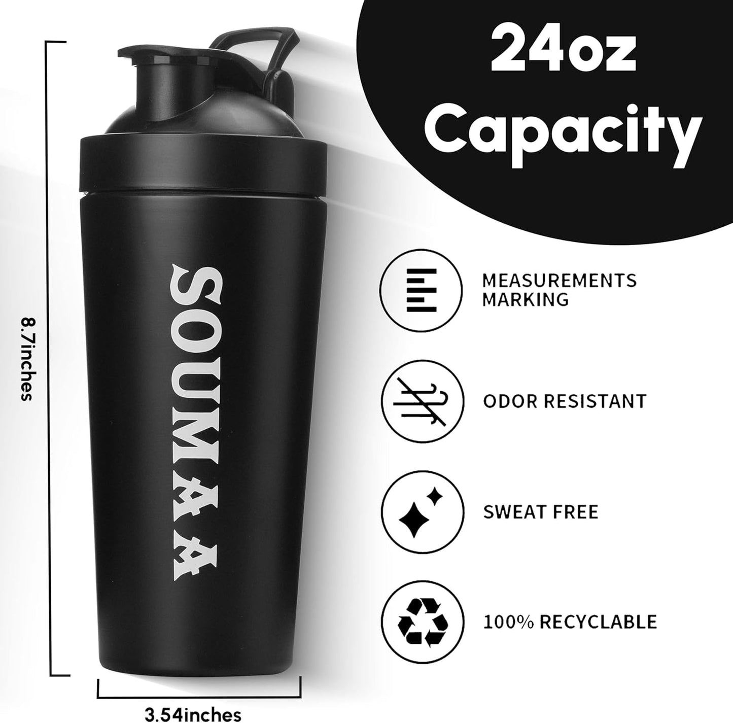 24oz Insulated Stainless Steel Protein Shaker Bottle with Mixing Ball - Ideal for Protein Powders, Smoothies, and Pre-Workouts