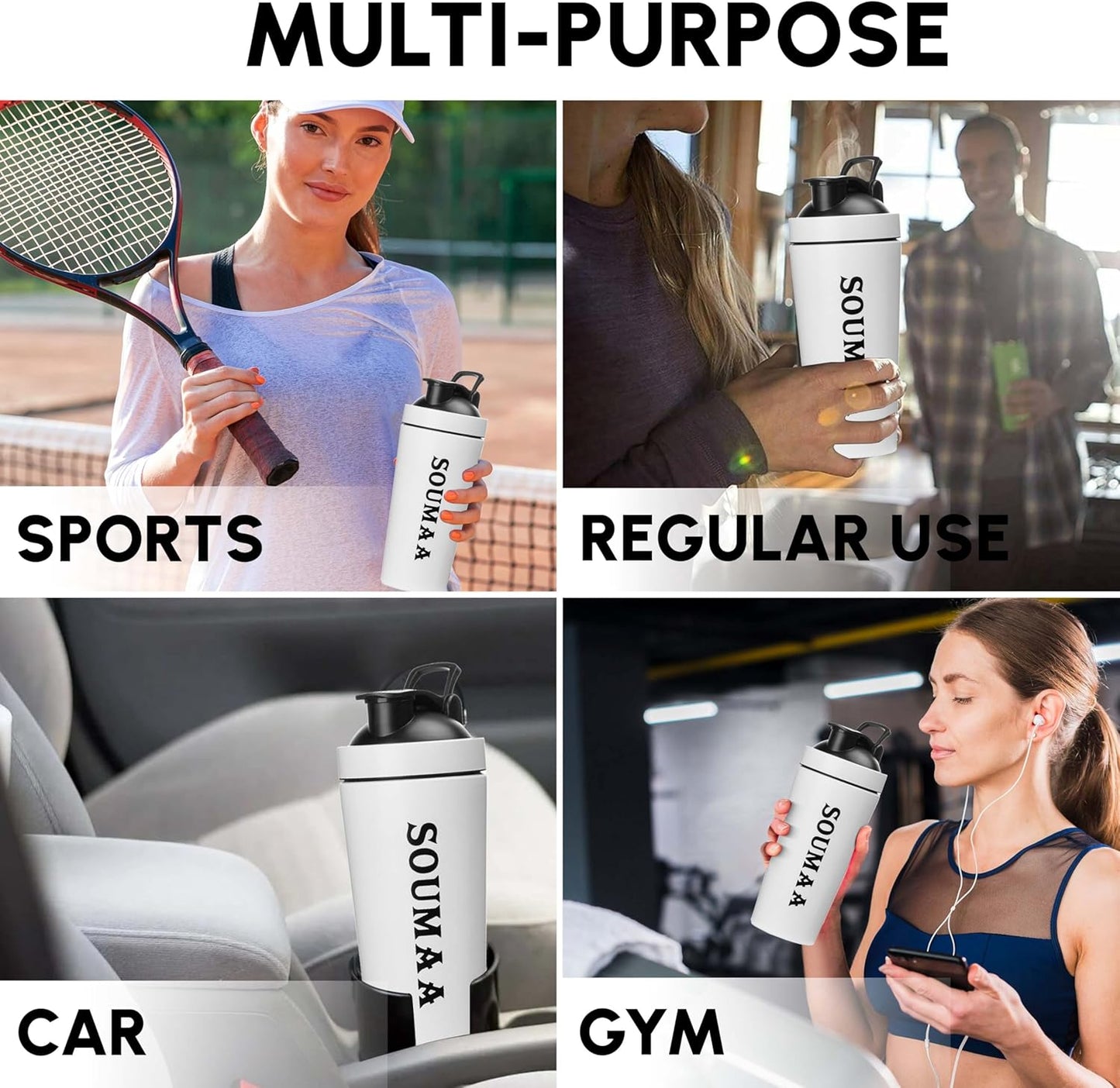 24oz Insulated Stainless Steel Protein Shaker Bottle with Mixing Ball - Ideal for Blending Powders, Smoothies, and Supplements