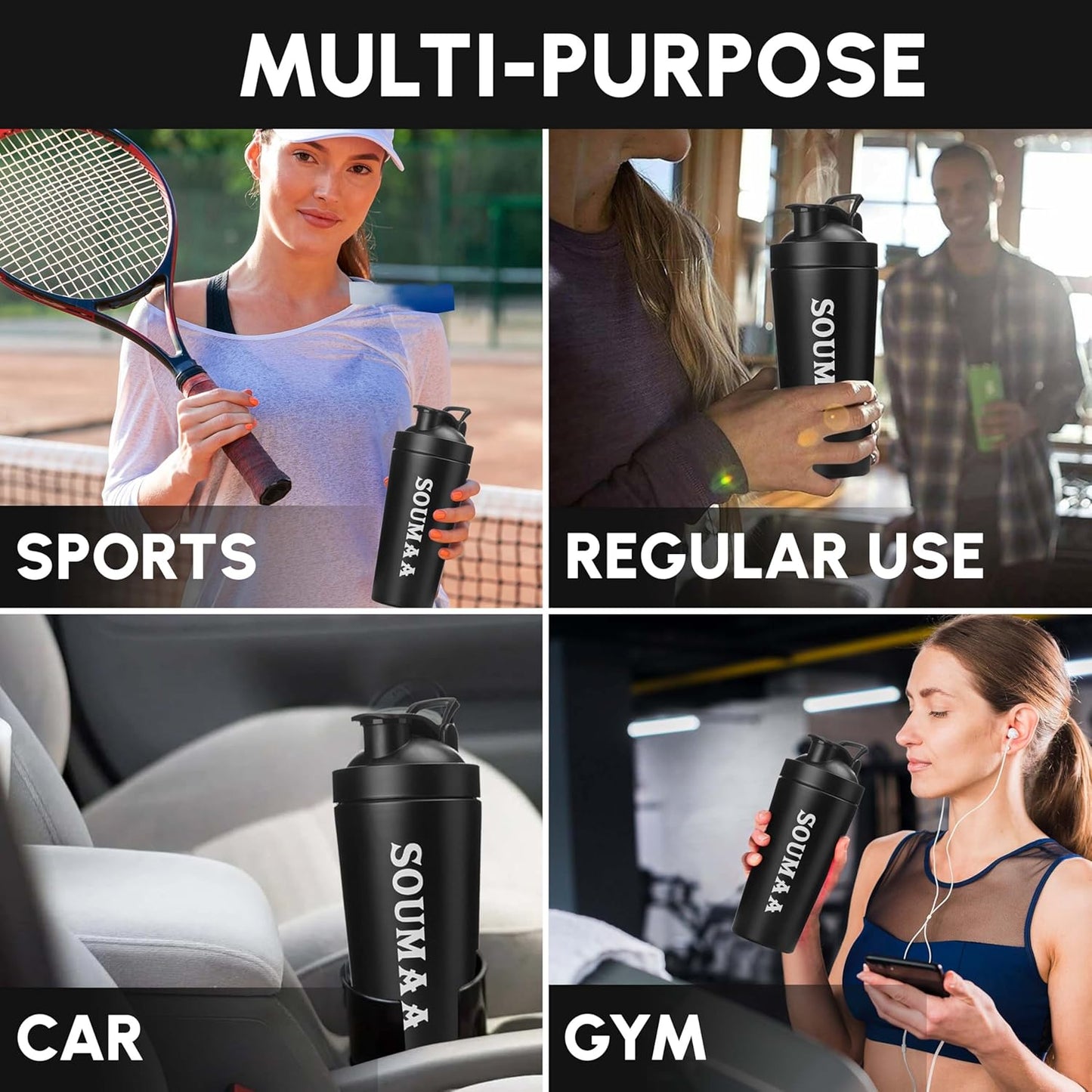 24oz Insulated Stainless Steel Protein Shaker Bottle with Mixing Ball - Ideal for Protein Powders, Smoothies, and Pre-Workouts