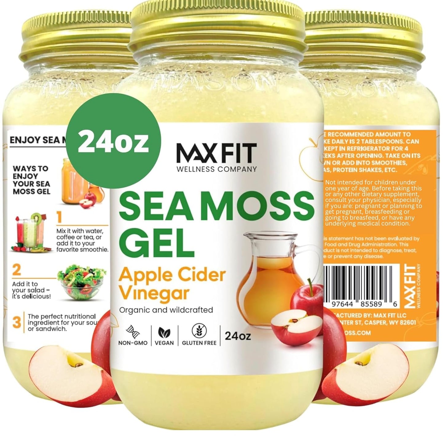 24oz Wildcrafted Gold Sea Moss Gel with Apple Cider Vinegar - Pure Raw Non-GMO | Rich in 92 Vitamins and Minerals from Saint Lucia