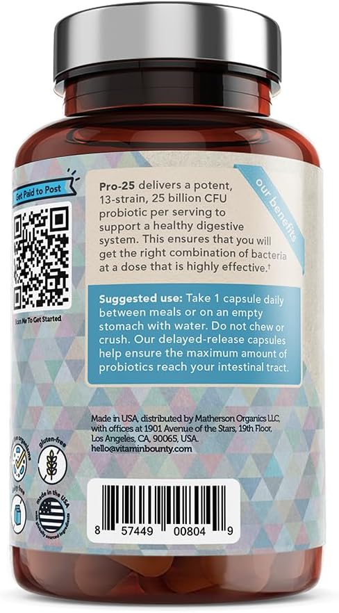 25 Billion CFU Probiotic with Prebiotics for Oral & Gut Health - 13 Strains, Embocaps & Fermented Greens - 30 Capsules