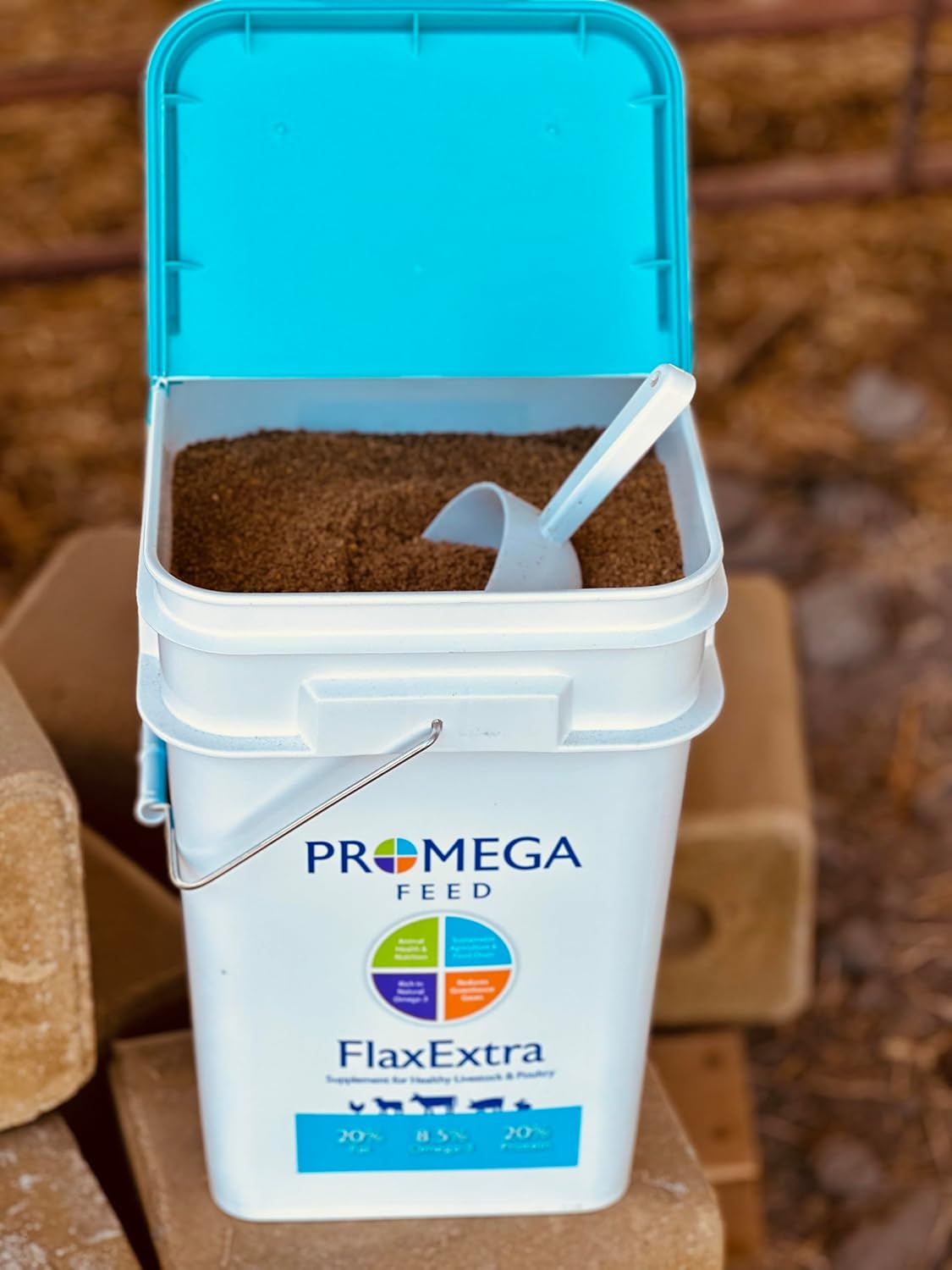 25 lb Bucket of Promega Feed Flax Supplement for Livestock with Extra Omega-3 Fatty Acids