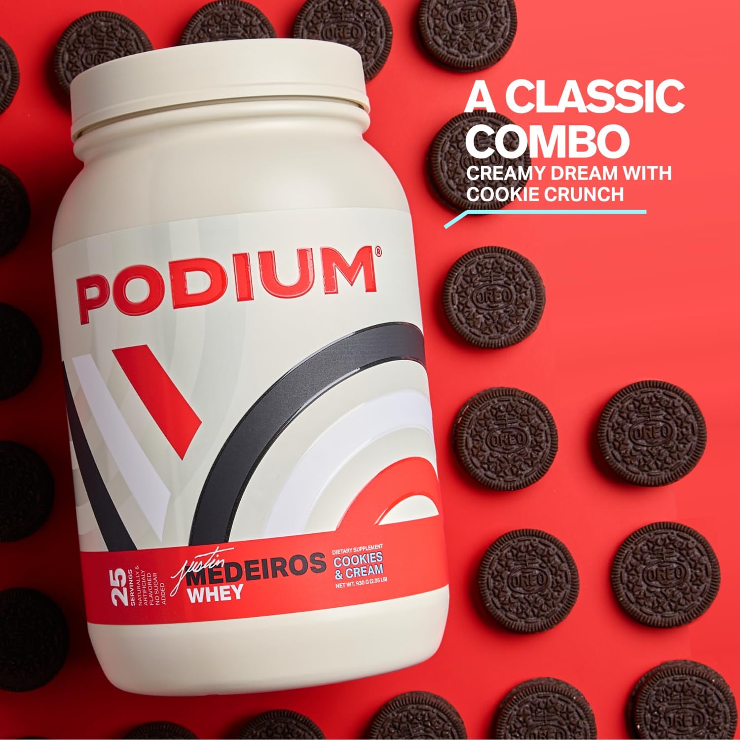 25 Servings of Podium Nutrition Cookies & Cream Whey Protein Powder with 25g Protein