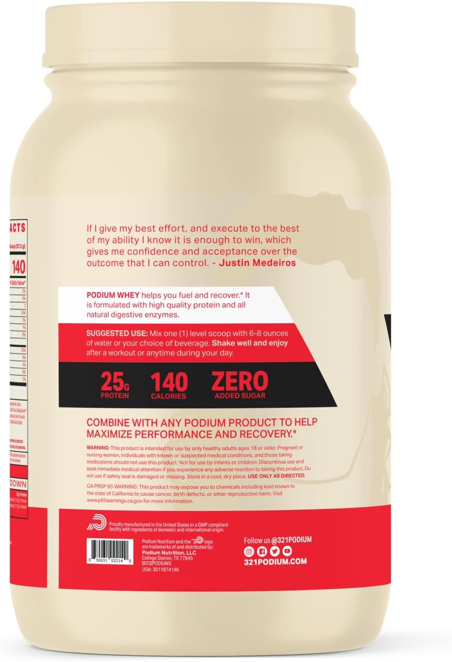 25 Servings of Podium Nutrition Cookies & Cream Whey Protein Powder with 25g Protein