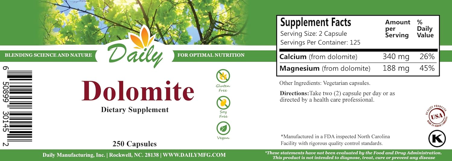 250 Capsules of Daily Dolomite Manufacturing Supplement
