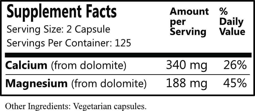 250 Capsules of Daily Dolomite Manufacturing Supplement