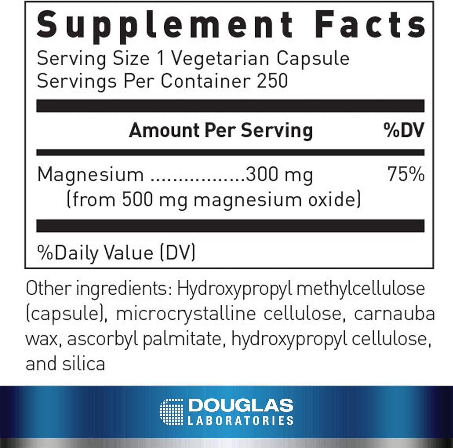 250 Capsules of Douglas Laboratories Magnesium Oxide for Heart Health and Bone Formation Support