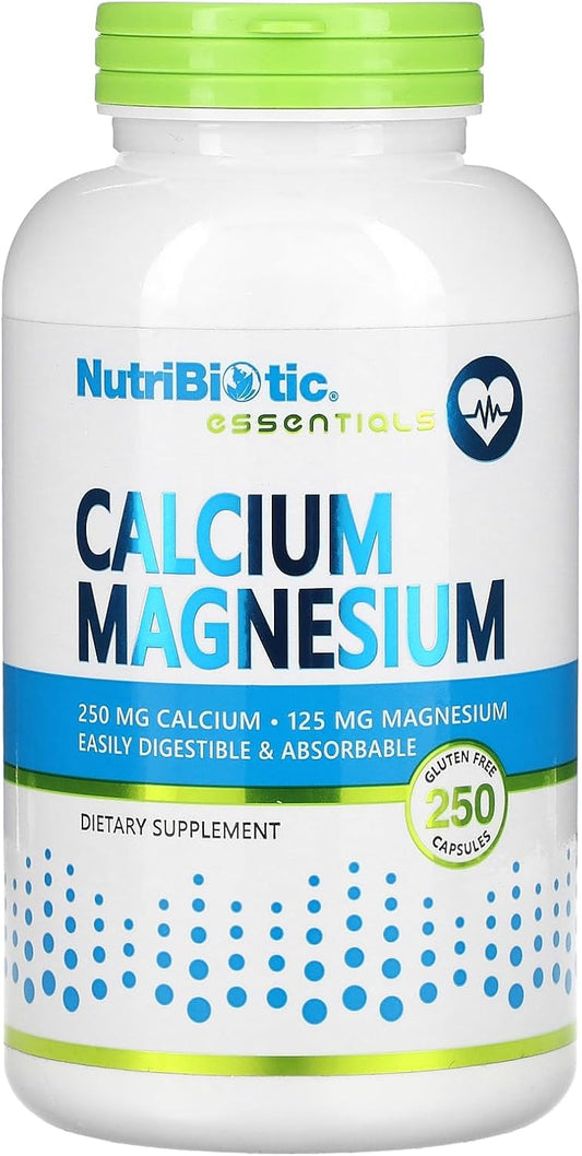250 Capsules of Nutribiotic Calcium Magnesium Supplement for Bone Health and Muscle Function