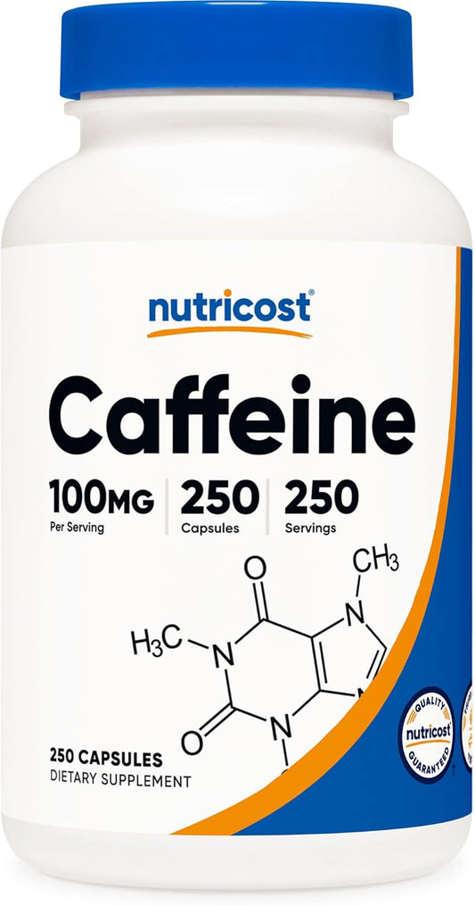 250 Capsules of Nutricost Caffeine Pills, 100mg Per Serving - Energy Boost & Focus Support