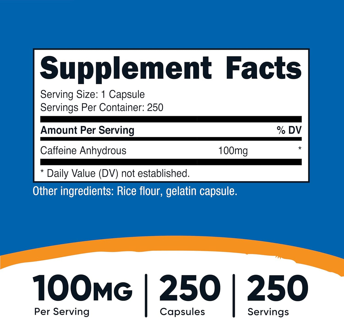 250 Capsules of Nutricost Caffeine Pills, 100mg Per Serving - Energy Boost & Focus Support