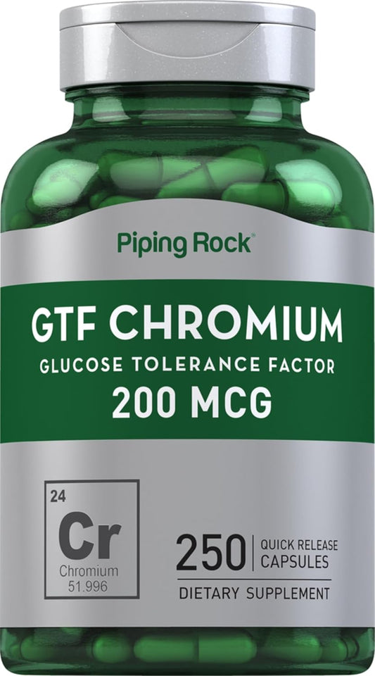 250 Capsules of Piping Rock GTF Chromium 200 mcg Supplement - Non-GMO & Gluten Free