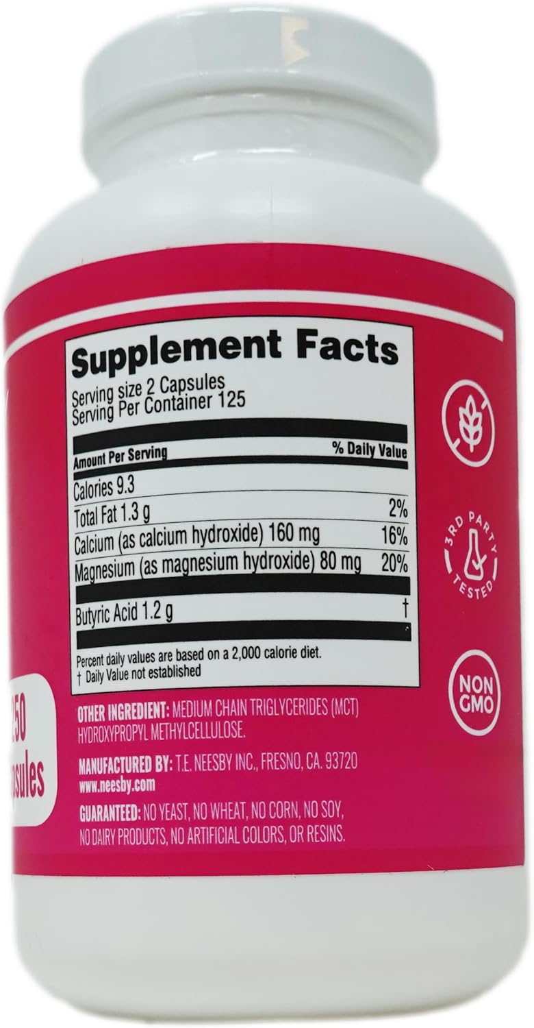 250 Capsules of T.E. Neesby Butyrex Calcium/Magnesium Butyrate Complex