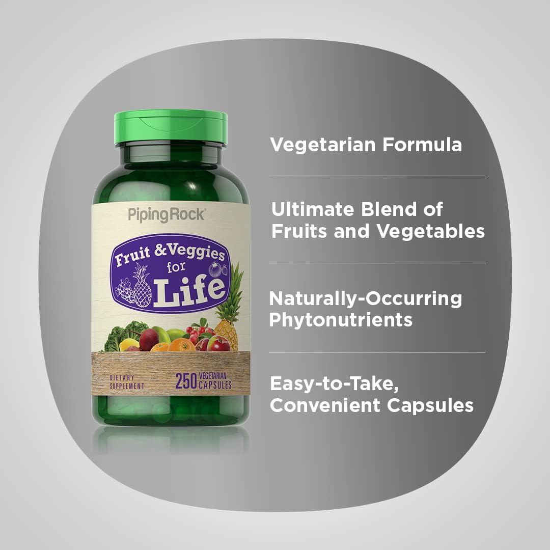 250 Capsules Piping Rock Fruits & Veggies Superfood Supplement - Vegetarian, Non-GMO, Gluten-Free
