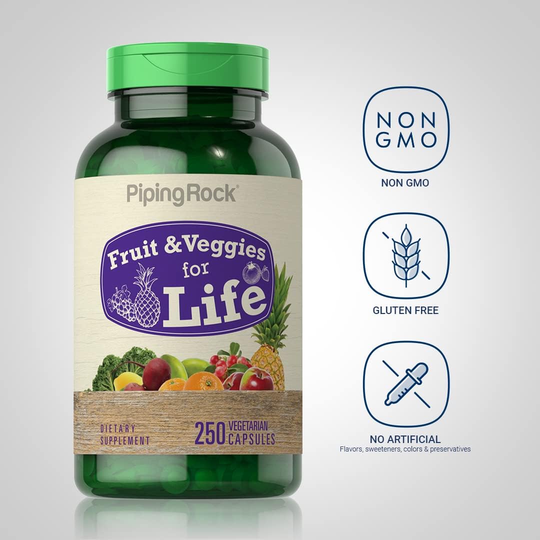 250 Capsules Piping Rock Fruits & Veggies Superfood Supplement - Vegetarian, Non-GMO, Gluten-Free