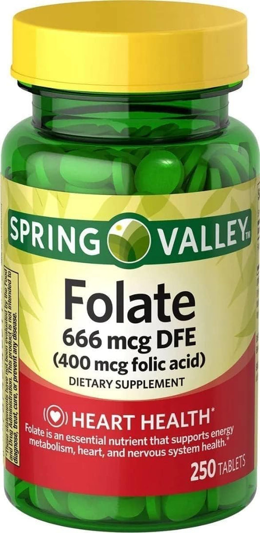 250 Count of Generic Folic Acid 400 MCG Supplement for Daily Use