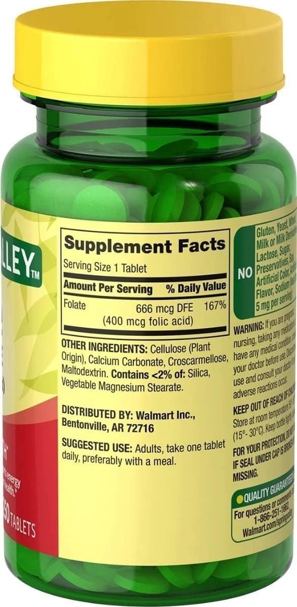 250 Count of Generic Folic Acid 400 MCG Supplement for Daily Use