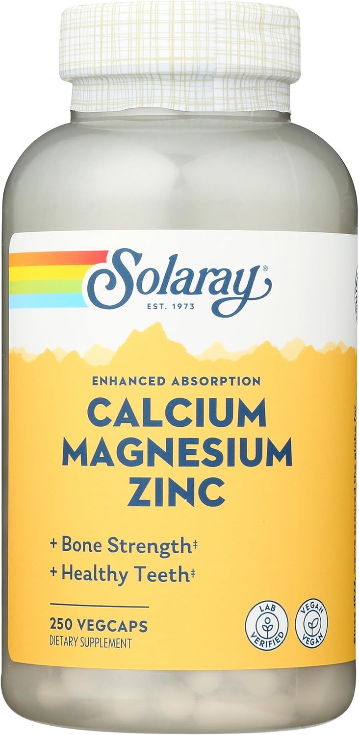 250 Count Solaray Calcium, Magnesium, and Zinc Capsules for Bone Health and Immune Support