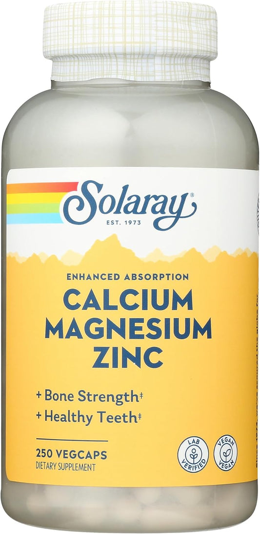 250 Count Solaray Calcium, Magnesium, and Zinc Capsules for Bone Health and Immune Support