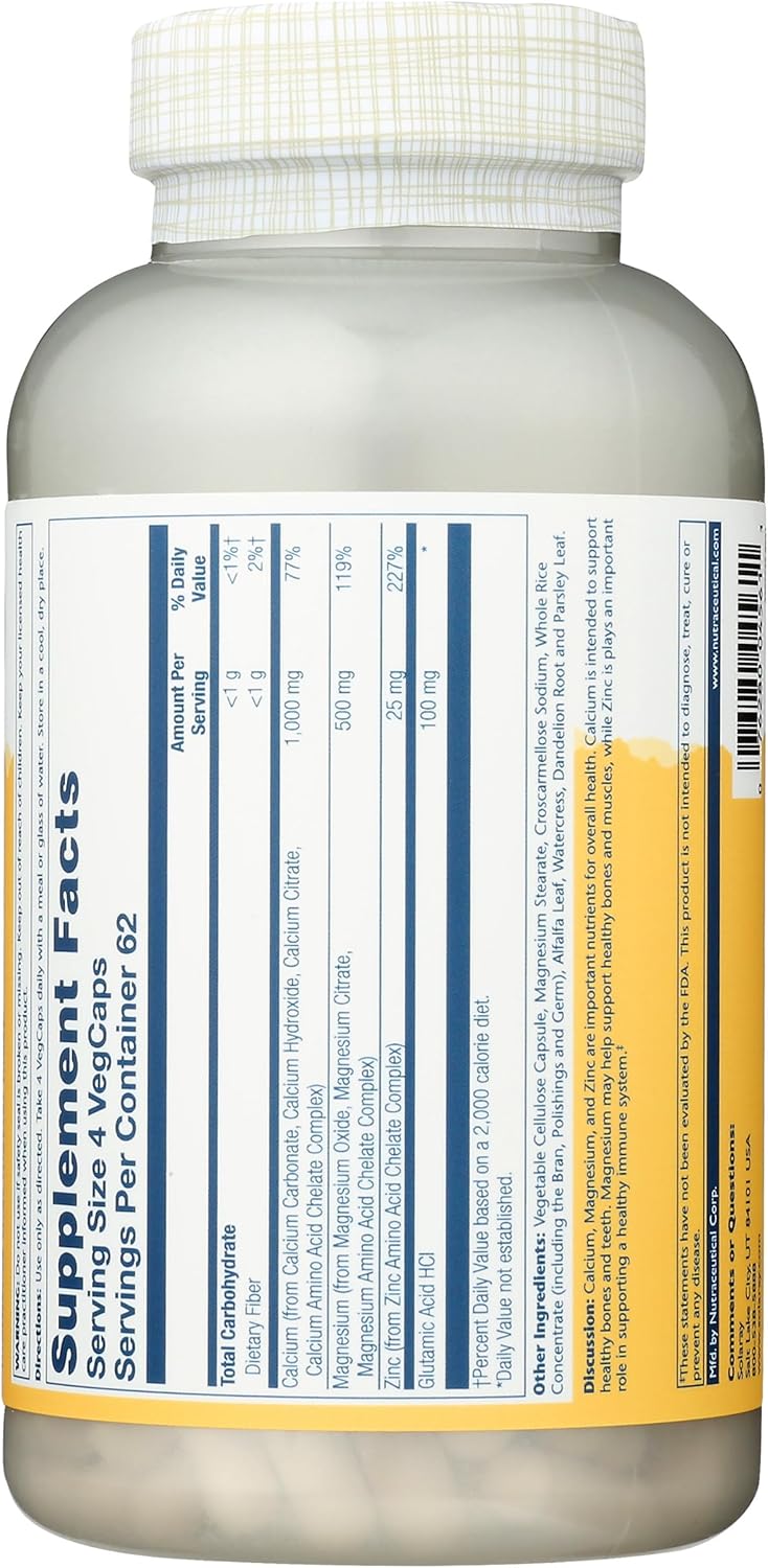 250 Count Solaray Calcium, Magnesium, and Zinc Capsules for Bone Health and Immune Support